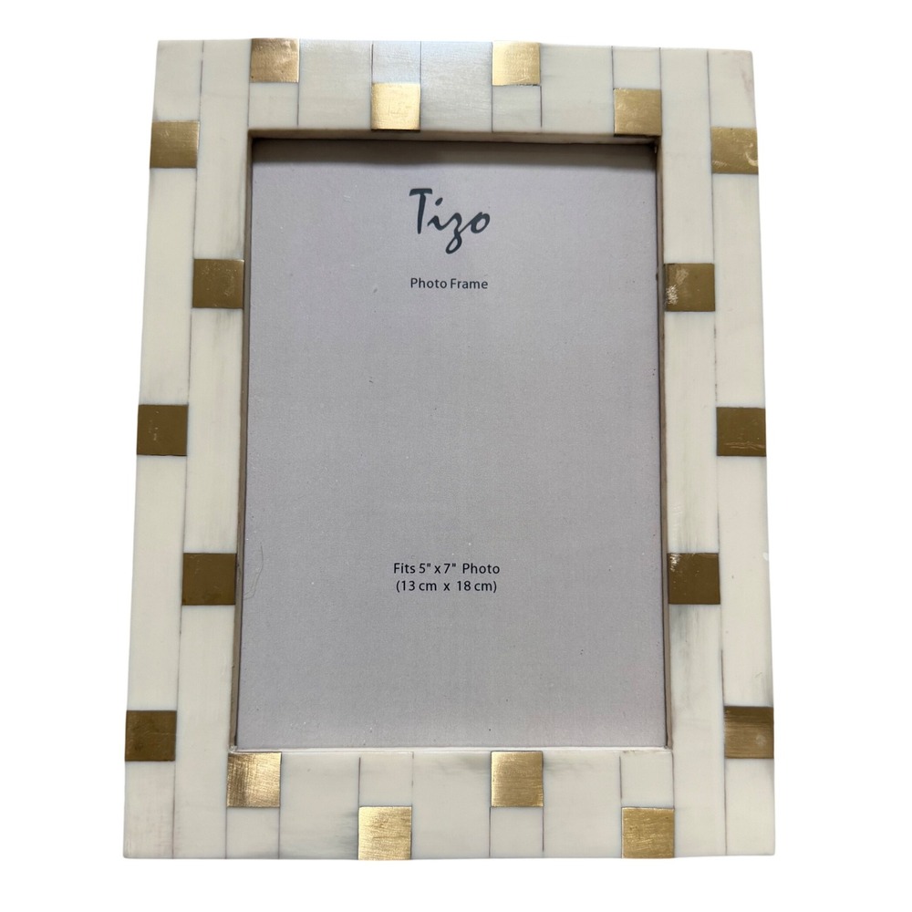 Tizo 5x7 Photo Frame Cream Bone and Gold Square Mosaic Tabletop Decor